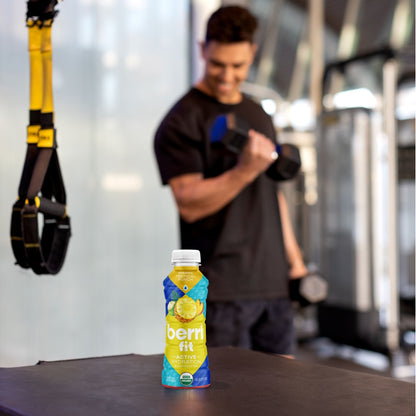 sports drink with man working out